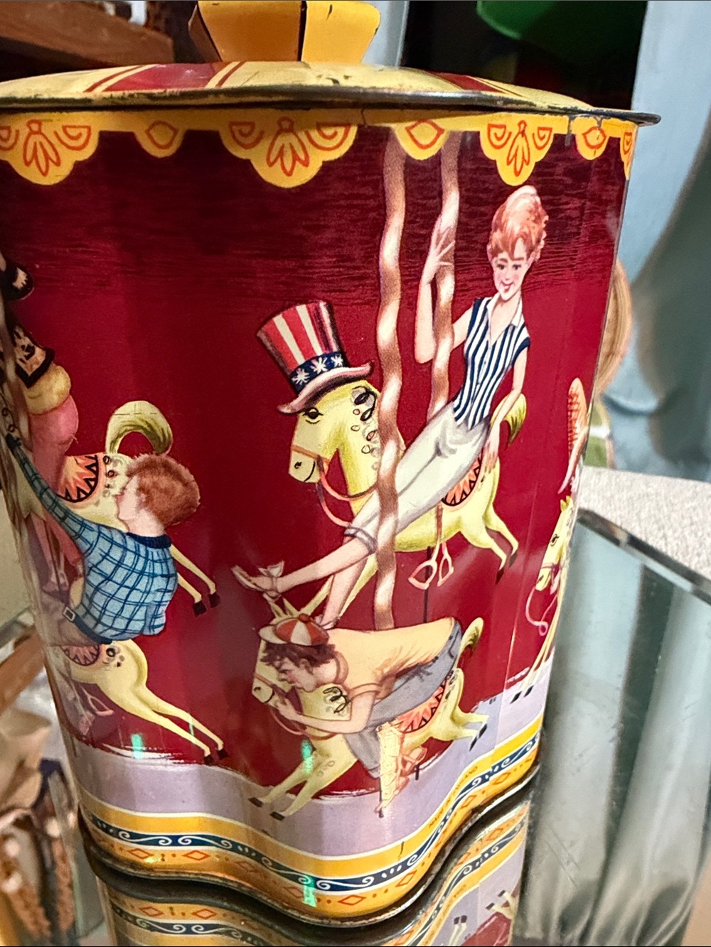 Vintage Carousel Tin Container Made in England Lithograph Merry Go Round - Picture 3 of 10